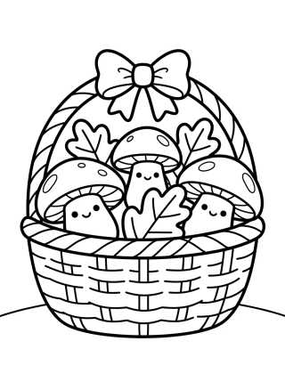 Mushroom and Autumn Leaves Basket para colorir Desenho de Mushroom and Autumn Leaves Basket para colorir e imprimir grátis