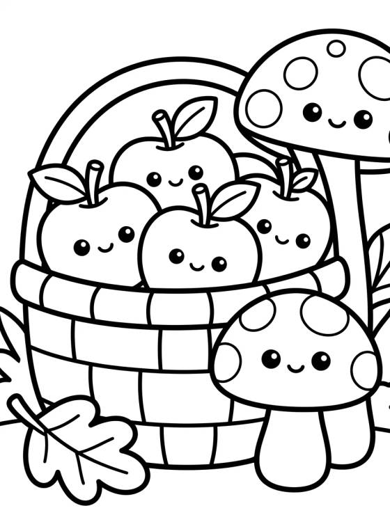 Basket of Apples and Mushrooms para colorir Desenho de Basket of Apples and Mushrooms para colorir e imprimir grátis