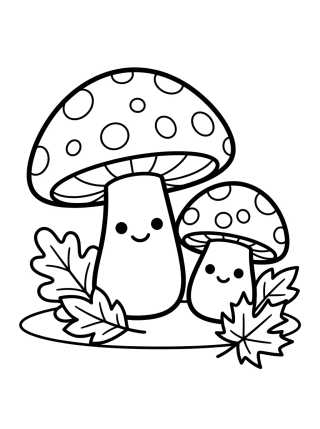 Mushrooms and Autumn Leaves para colorir Desenho de Mushrooms and Autumn Leaves para colorir e imprimir grátis