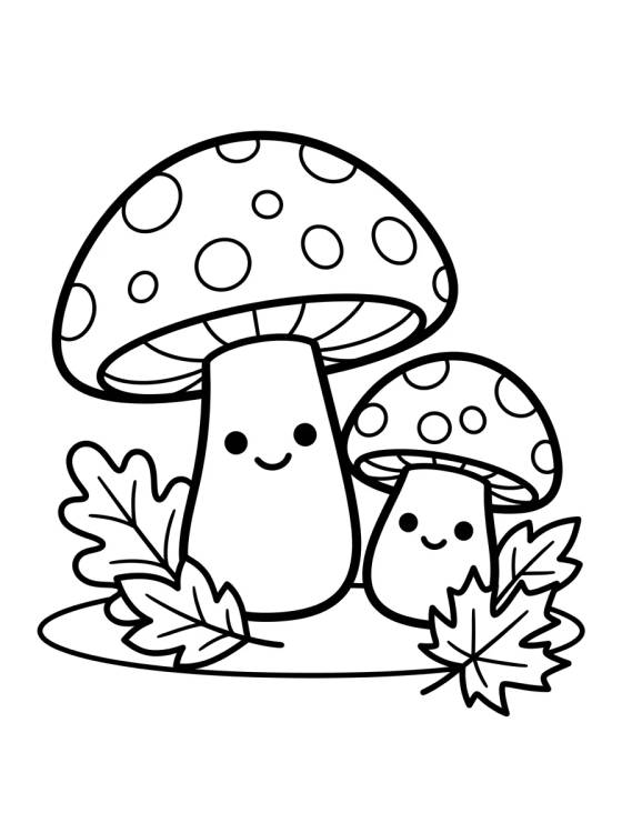 Mushrooms and Autumn Leaves para colorir Desenho de Mushrooms and Autumn Leaves para colorir e imprimir grátis
