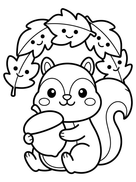 Cute Squirrel and Acorn para colorir Desenho de Cute Squirrel and Acorn para colorir e imprimir grátis