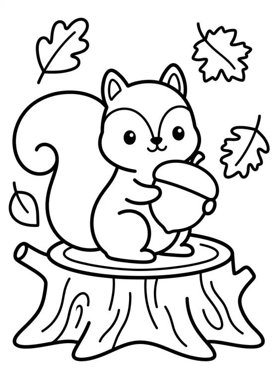Cute Autumn Squirrel para colorir Desenho de Cute Autumn Squirrel para colorir e imprimir grátis