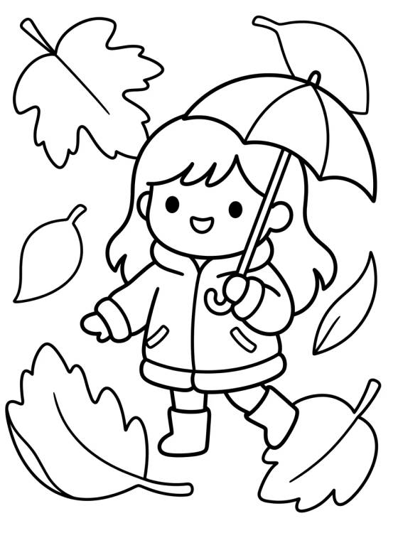 Girl Playing in the Autumn Leaves para colorir Desenho de Girl Playing in the Autumn Leaves para colorir e imprimir grátis