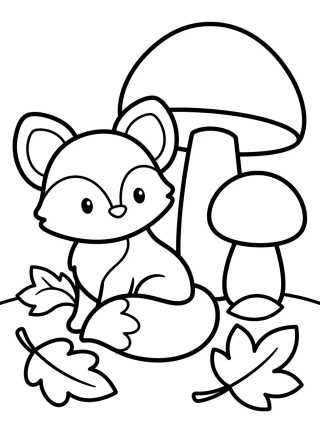 Autumn Fox and Mushrooms para colorir Desenho de Autumn Fox and Mushrooms para colorir e imprimir grátis
