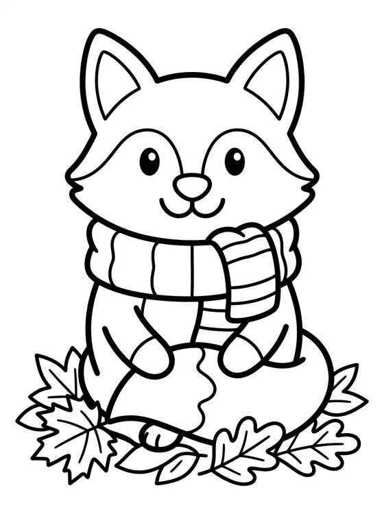 Little Autumn Fox with a Scarf para colorir Desenho de Little Autumn Fox with a Scarf para colorir e imprimir grátis