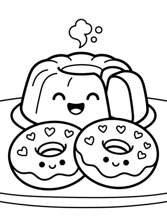 Cornbread Cake and Donuts para colorir Desenho de Cornbread Cake and Donuts para colorir e imprimir grátis