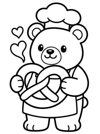 Baker Bear with Pretzel para colorir Desenho de Baker Bear with Pretzel para colorir e imprimir grátis