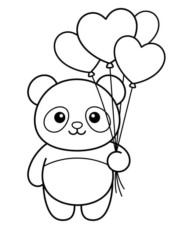 Cute Panda with Heart Balloons para colorir Desenho de Cute Panda with Heart Balloons para colorir e imprimir grátis