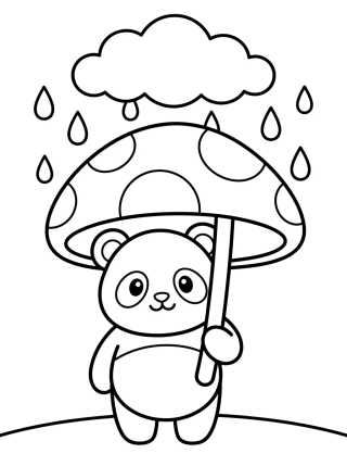 Panda with Mushroom Umbrella para colorir Desenho de Panda with Mushroom Umbrella para colorir e imprimir grátis