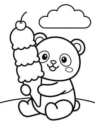 Panda with Ice Cream para colorir Desenho de Panda with Ice Cream para colorir e imprimir grátis