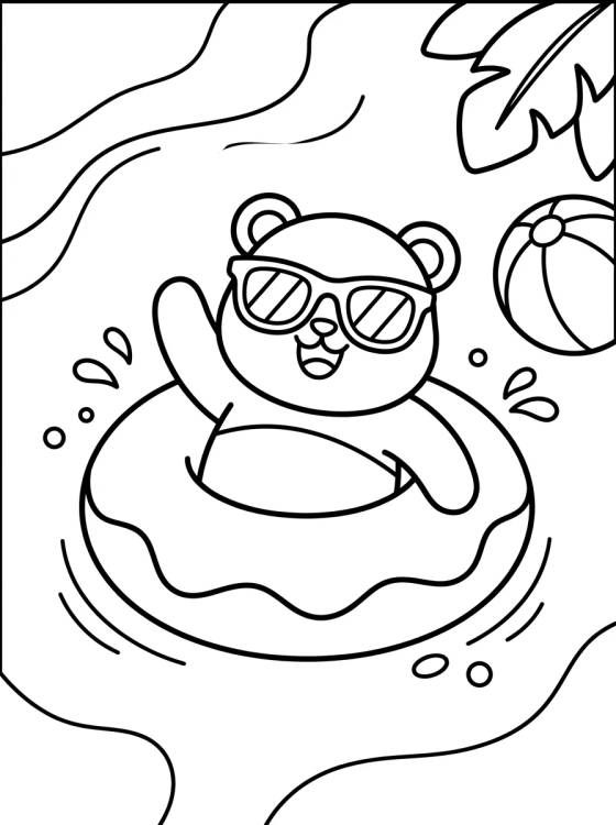 Vacation Panda in the Pool para colorir Desenho de Vacation Panda in the Pool para colorir e imprimir grátis