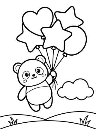 Panda Flying with Balloons para colorir Desenho de Panda Flying with Balloons para colorir e imprimir grátis