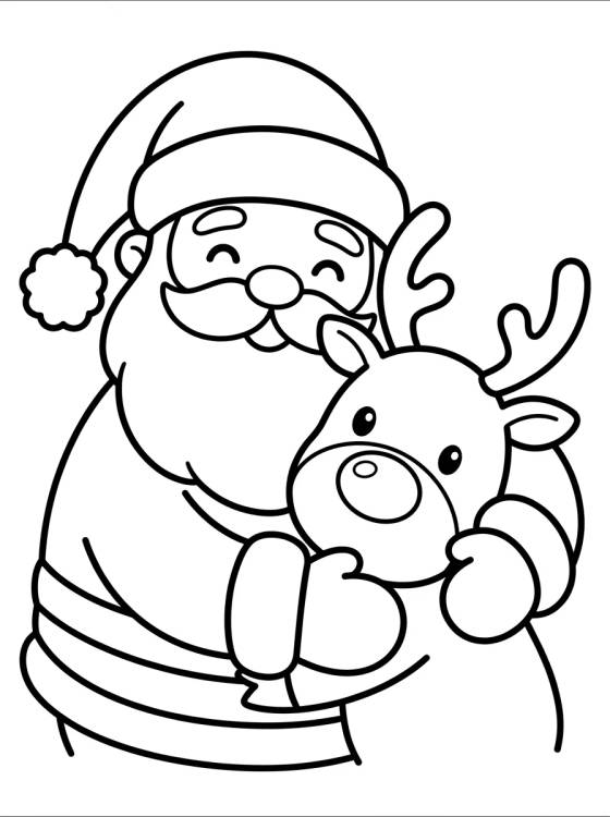 Kawaii Santa with Reindeer para colorir Desenho de Kawaii Santa with Reindeer para colorir e imprimir grátis