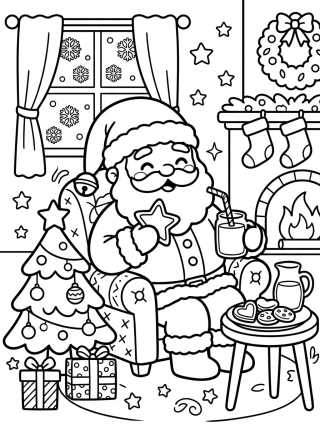 Santa Claus Having Milk and Cookies para colorir Desenho de Santa Claus Having Milk and Cookies para colorir e imprimir grátis