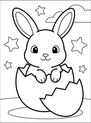 Baby Bunny Hatching from an Easter Egg para colorir Desenho de Baby Bunny Hatching from an Easter Egg para colorir e imprimir grátis