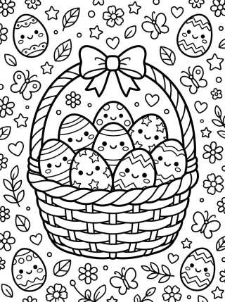 Kawaii Easter Egg Basket para colorir Desenho de Kawaii Easter Egg Basket para colorir e imprimir grátis
