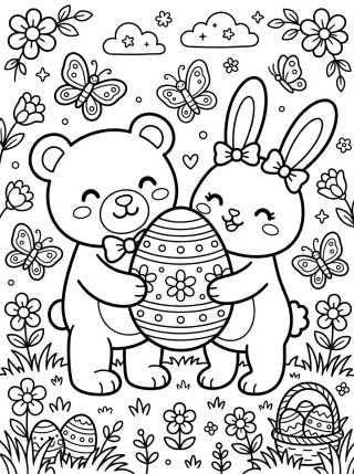 Easter Bunny and Bear Best Friends para colorir Desenho de Easter Bunny and Bear Best Friends para colorir e imprimir grátis