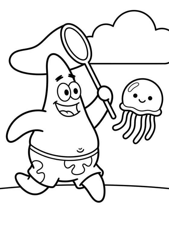 Patrick Star Jellyfishing para colorir Desenho de Patrick Star Jellyfishing para colorir e imprimir grátis