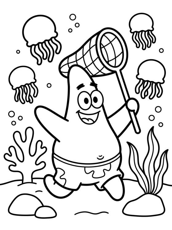 Patrick Star Jellyfishing para colorir Desenho de Patrick Star Jellyfishing para colorir e imprimir grátis