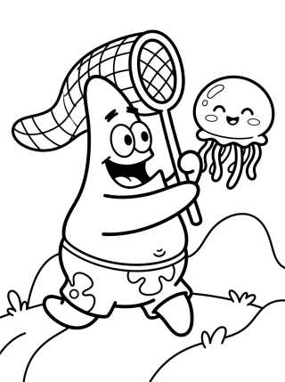 Patrick Star Catching Jellyfish para colorir Desenho de Patrick Star Catching Jellyfish para colorir e imprimir grátis