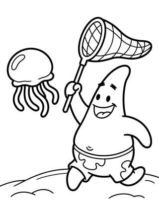 Patrick Star Catching Jellyfish para colorir Desenho de Patrick Star Catching Jellyfish para colorir e imprimir grátis