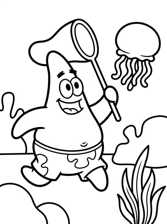 Patrick Star Jellyfishing para colorir Desenho de Patrick Star Jellyfishing para colorir e imprimir grátis