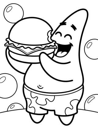 Patrick Star Eating a Krabby Patty para colorir Desenho de Patrick Star Eating a Krabby Patty para colorir e imprimir grátis