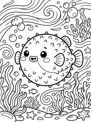Round Pufferfish Coloring Page para colorir Desenho de Round Pufferfish Coloring Page para colorir e imprimir grátis