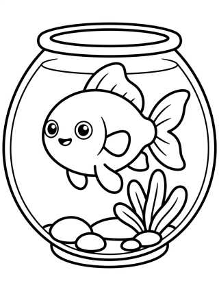 Goldfish in a Cute Fishbowl para colorir Desenho de Goldfish in a Cute Fishbowl para colorir e imprimir grátis