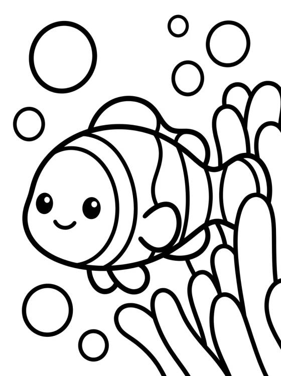 Kawaii Little Clownfish para colorir Desenho de Kawaii Little Clownfish para colorir e imprimir grátis