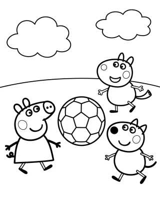 Peppa, Danny Dog, and Pedro Pony Playing Soccer para colorir Desenho de Peppa, Danny Dog, and Pedro Pony Playing Soccer para colorir e imprimir grátis