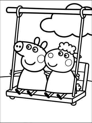 Peppa and Suzy Sheep on the Swing para colorir Desenho de Peppa and Suzy Sheep on the Swing para colorir e imprimir grátis