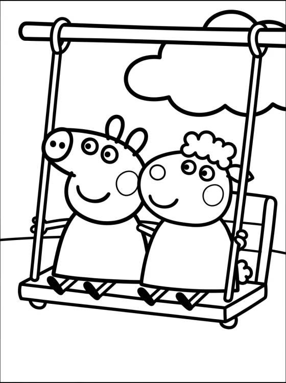Peppa and Suzy Sheep on the Swing para colorir Desenho de Peppa and Suzy Sheep on the Swing para colorir e imprimir grátis