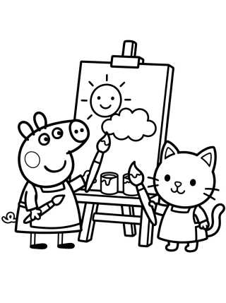 Peppa and Candy Cat Painting Art para colorir Desenho de Peppa and Candy Cat Painting Art para colorir e imprimir grátis