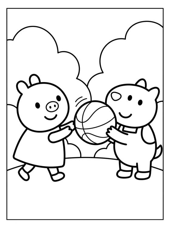 Peppa and Danny Dog Playing Ball para colorir Desenho de Peppa and Danny Dog Playing Ball para colorir e imprimir grátis
