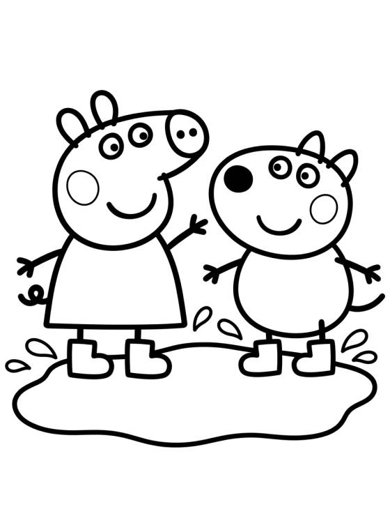 Peppa and Danny Dog in Muddy Puddles para colorir Desenho de Peppa and Danny Dog in Muddy Puddles para colorir e imprimir grátis