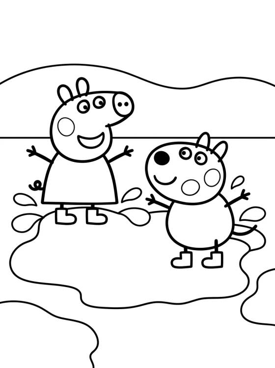 Peppa and Pedro Pony in Muddy Puddles para colorir Desenho de Peppa and Pedro Pony in Muddy Puddles para colorir e imprimir grátis