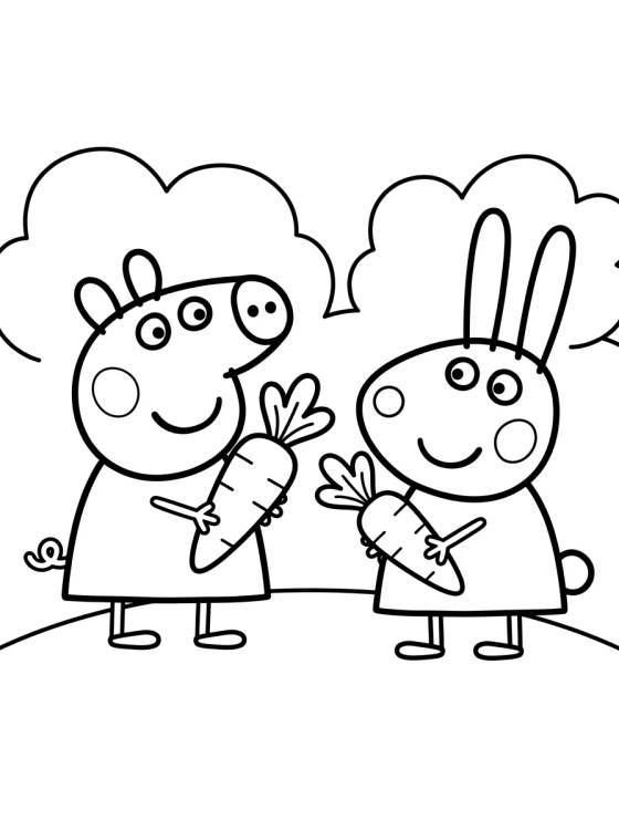 Peppa and Rebecca Rabbit in the Garden para colorir Desenho de Peppa and Rebecca Rabbit in the Garden para colorir e imprimir grátis