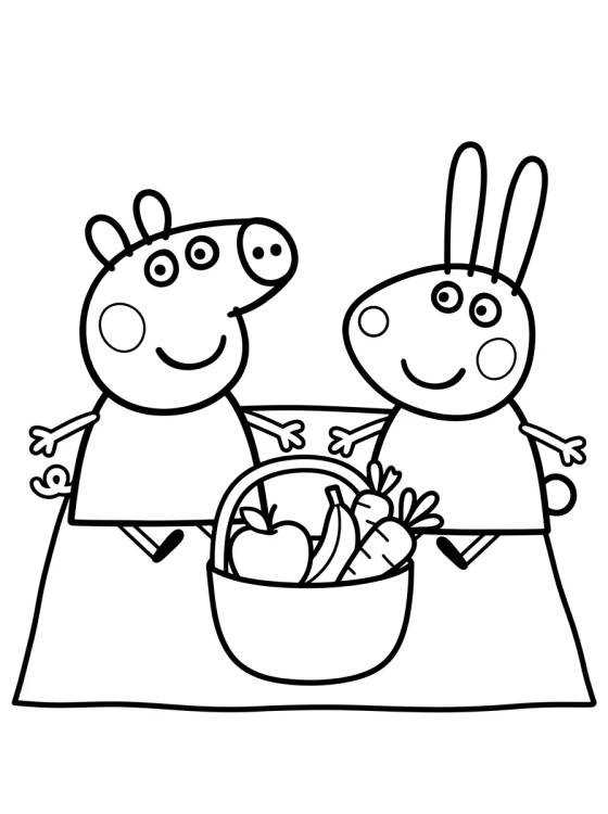 Peppa and Rebecca Rabbit at the Picnic para colorir Desenho de Peppa and Rebecca Rabbit at the Picnic para colorir e imprimir grátis