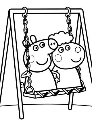 Peppa and Suzy Sheep Playing on the Swings para colorir Desenho de Peppa and Suzy Sheep Playing on the Swings para colorir e imprimir grátis