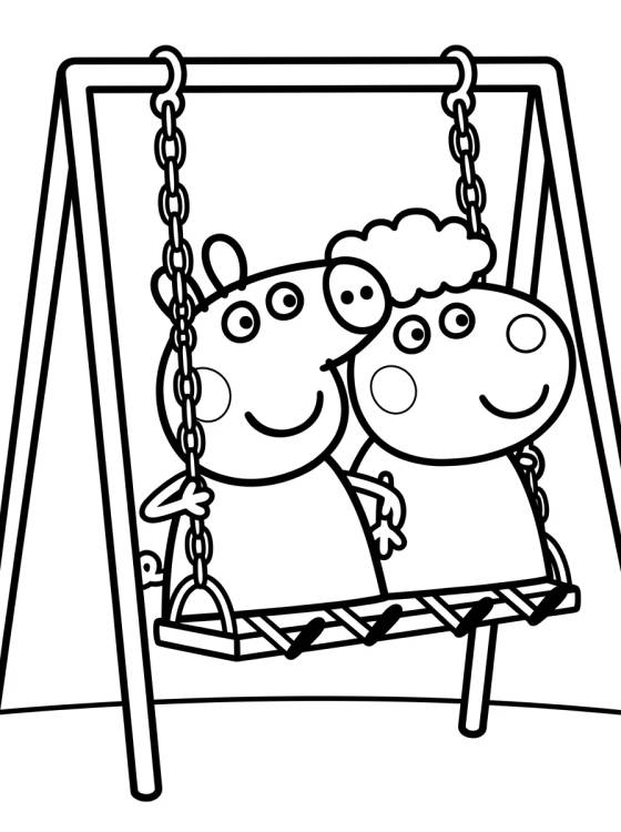 Peppa and Suzy Sheep Playing on the Swings para colorir Desenho de Peppa and Suzy Sheep Playing on the Swings para colorir e imprimir grátis