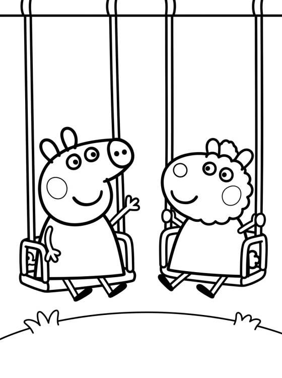 Peppa and Suzy Sheep on the Swing para colorir Desenho de Peppa and Suzy Sheep on the Swing para colorir e imprimir grátis