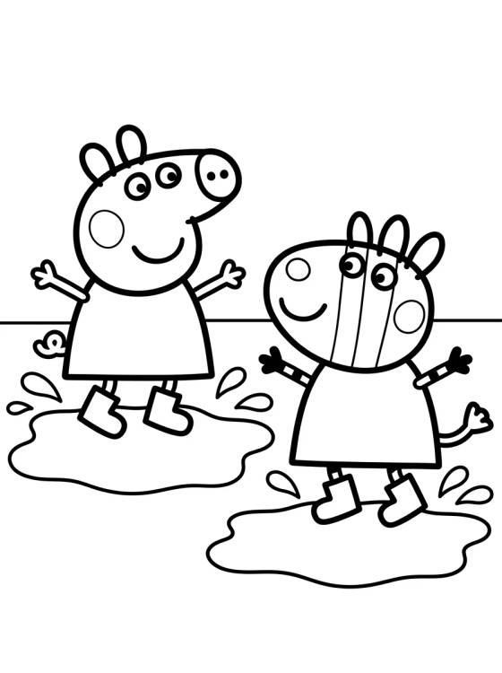 Peppa and Zoe Zebra in Muddy Puddles para colorir Desenho de Peppa and Zoe Zebra in Muddy Puddles para colorir e imprimir grátis