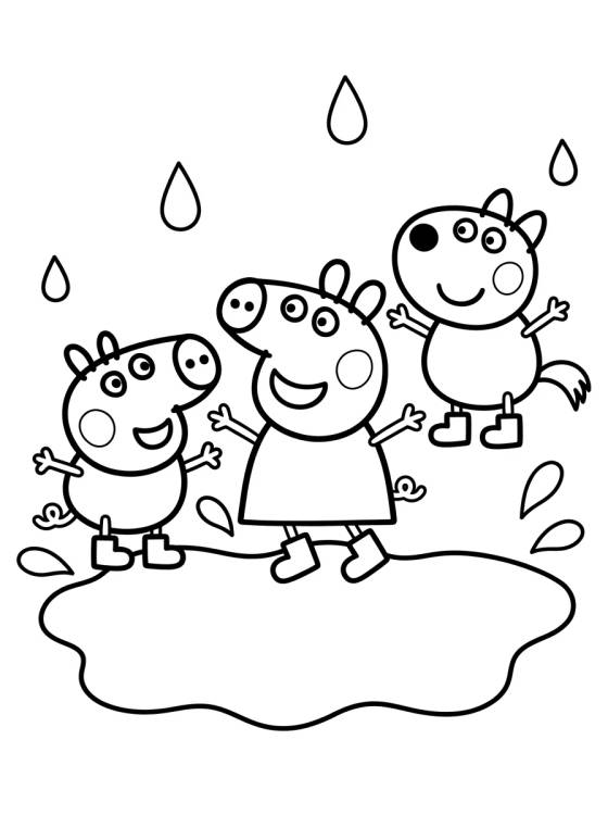 Peppa, George, and Pedro Pony in the Mud para colorir Desenho de Peppa, George, and Pedro Pony in the Mud para colorir e imprimir grátis