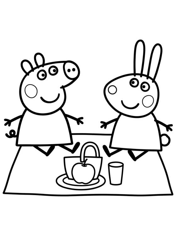 Peppa Pig and Rebecca Rabbit at the Picnic para colorir Desenho de Peppa Pig and Rebecca Rabbit at the Picnic para colorir e imprimir grátis