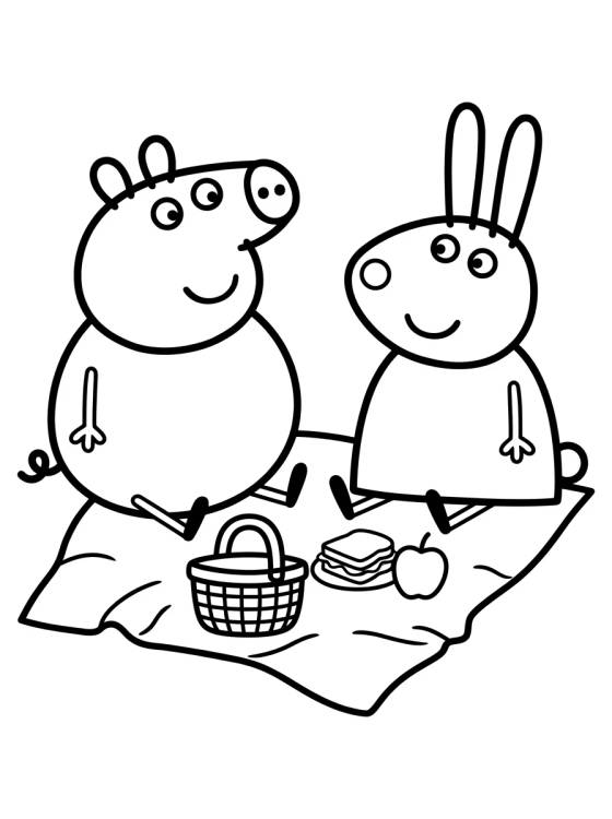 Peppa Pig and Rebecca Rabbit Picnic para colorir Desenho de Peppa Pig and Rebecca Rabbit Picnic para colorir e imprimir grátis