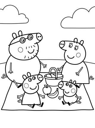 Pig Family Having a Picnic para colorir Desenho de Pig Family Having a Picnic para colorir e imprimir grátis