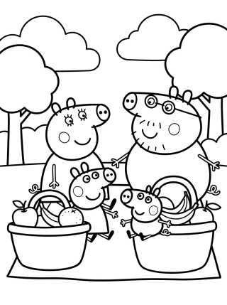 Pig Family Picnic Time para colorir Desenho de Pig Family Picnic Time para colorir e imprimir grátis