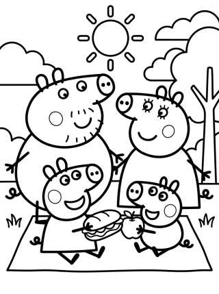 Pig Family Together para colorir Desenho de Pig Family Together para colorir e imprimir grátis