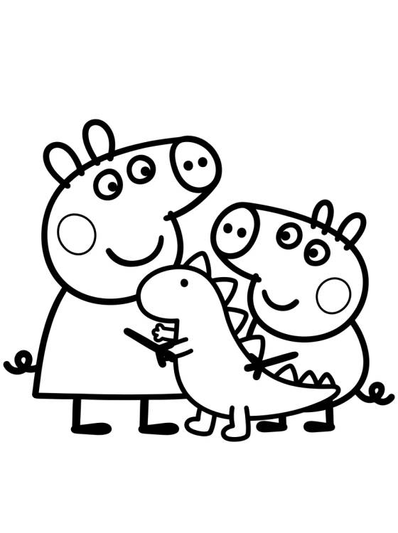 Peppa and George with Dinosaur para colorir Desenho de Peppa and George with Dinosaur para colorir e imprimir grátis